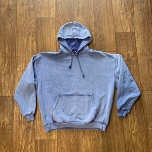 Faded Blue Blank Pullover Hoodie Sweatshirt XL‎ Minimalist Faded Distressed